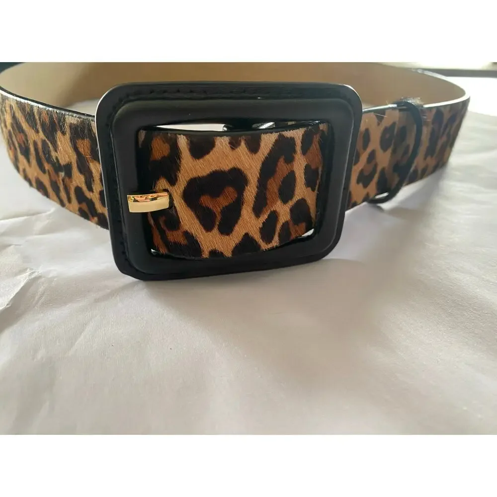 Talbots Leopard Calf Hair Belt Statement Size M 1.5" Wide Excellent Condition - Picture 2 of 3